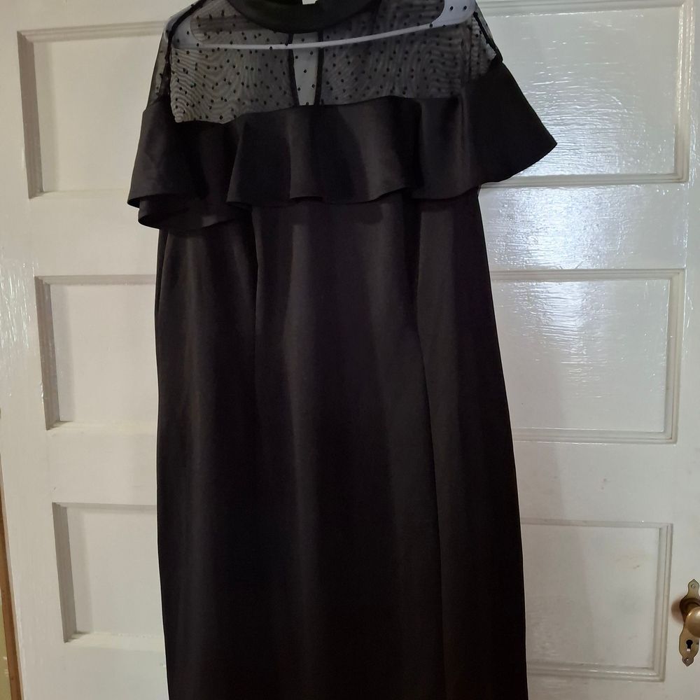 Wrapper Black Midi Dress with Sheer Detail